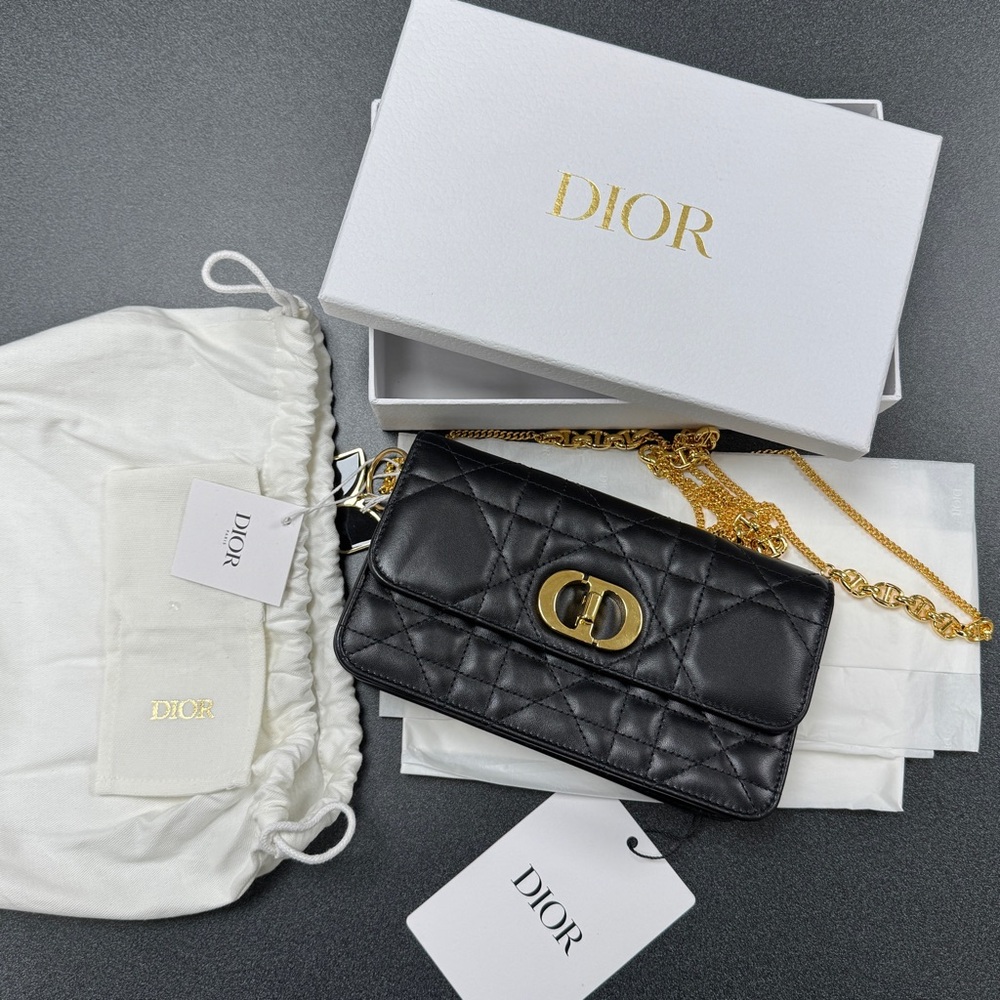 Christian Dior Cannage Miss Caro Pouch with Chain Black Lambskin - Picture 5 of 11